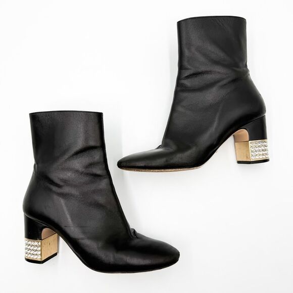 Gucci Black Leather Boots Rhinestone Embellished Block Heels EU 38.5 US 8.5 - Picture 7 of 12